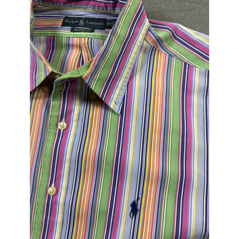 Ralph Lauren Classic Fit Long Sleeve Button Down Shirt Striped XL 17 1/2 (32-33)